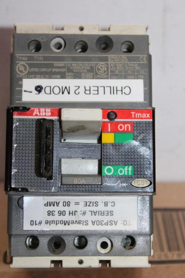 Used ABB CIRCUIT BREAKER TMAX T1N 80 AMP 600 VAC 3-POLE **WARRANTY INCLUDED**