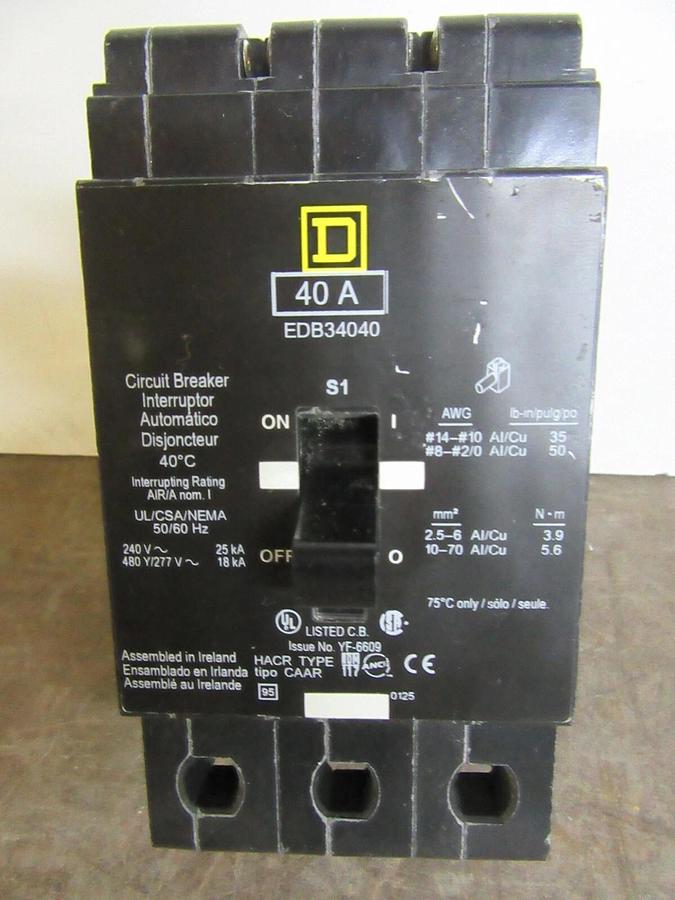 Used SQUARE D CIRCUIT BREAKER EDB34040 40 AMP 480/277 VAC 3-POLE **WARRANTY**