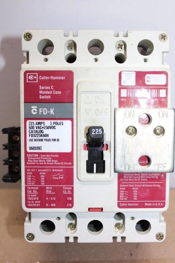 Used CUTLER HAMMER MOLDED CASE SWITCH FD3225KA04 225 AMP 600 VAC 3-POLE **WARRANTY**