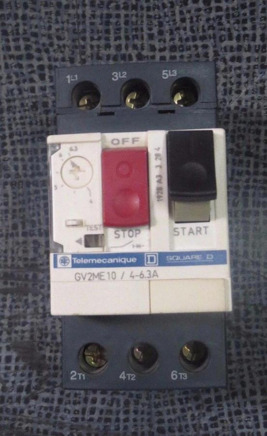 Used TELEMECANIQUE CONTACTOR MANUAL MOTOR START 4-6.3 AMP 600V  MODEL: GV2-ME10