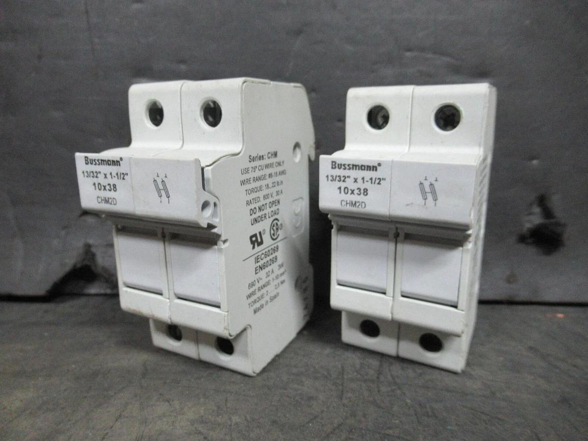Used LOT OF 2 BUSSMANN FUSE HOLDER CHM2D 13/32"X1-1/2" 10X38 600 VOLT 30 AMP