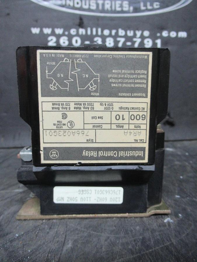 Used WESTINGHOUSE INDUSTRIAL CONTROL RELAY AR4A 600 VOLT 10 AMP COIL: 120 V