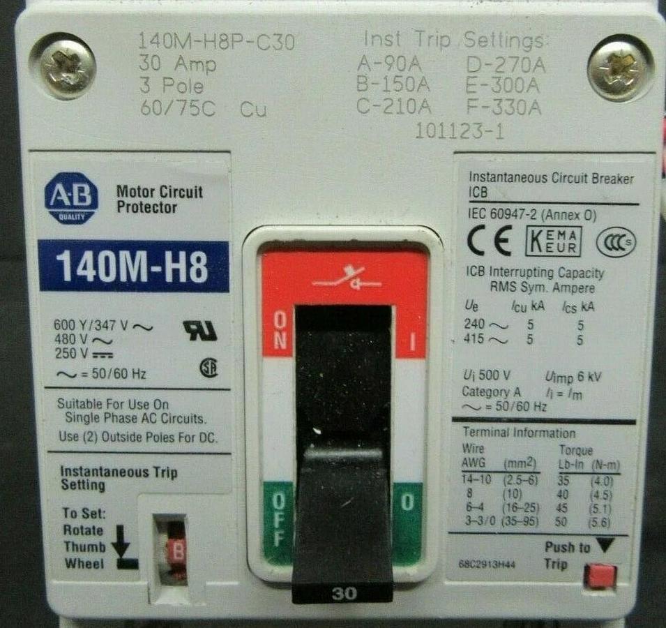 Used 30 AMP ALLEN BRADLEY BREAKER 140M-H8P-C30 3 POLE 480 VAC **WARRANTY INCLUDED**