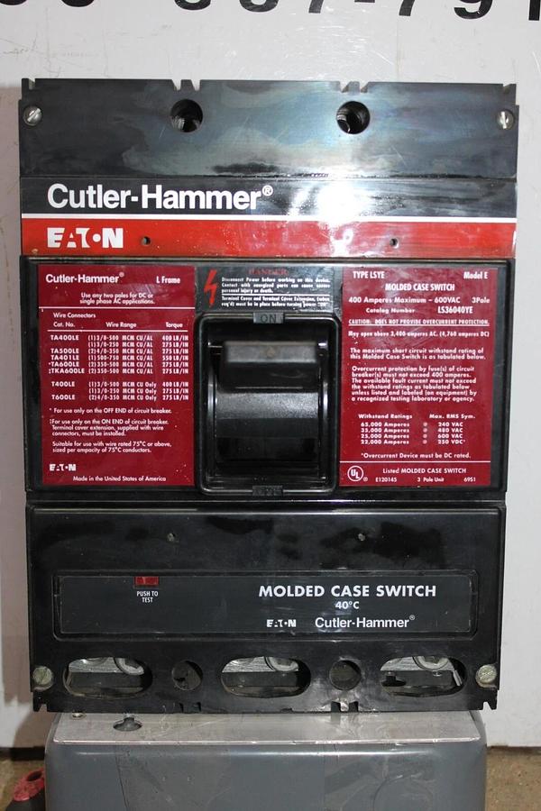 Used CUTLER HAMMER MOLDED CASE SWITCH LS36040YE 400 AMP 600 VAC 3-POLE *WARRANTY*