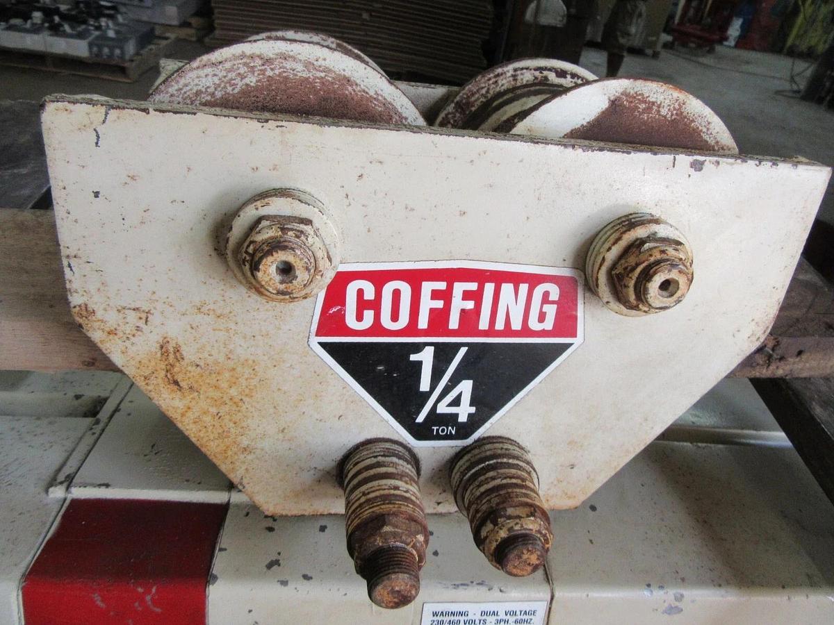 Used 1/4 TON COFFING CHAIN HOIST 230/460 VAC 3 PH W/ MANUAL TROLLEY EC05163 10' / 7'