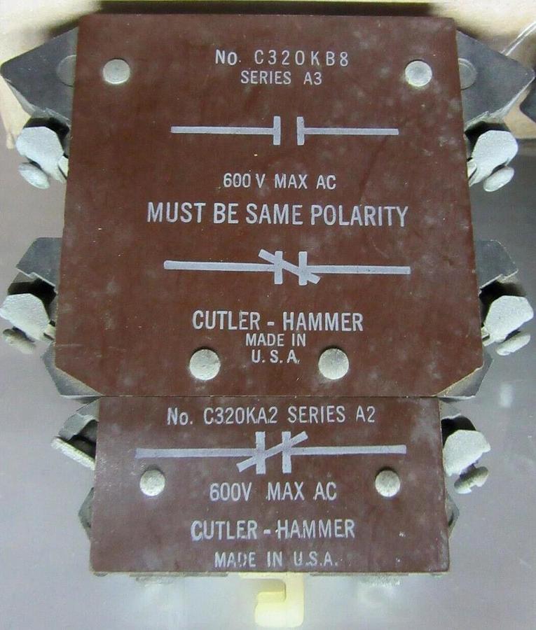 Used LOT OF 2 CUTLER-HAMMER AUXILIARY CONTACTS C320KB8 W/ C320KA2