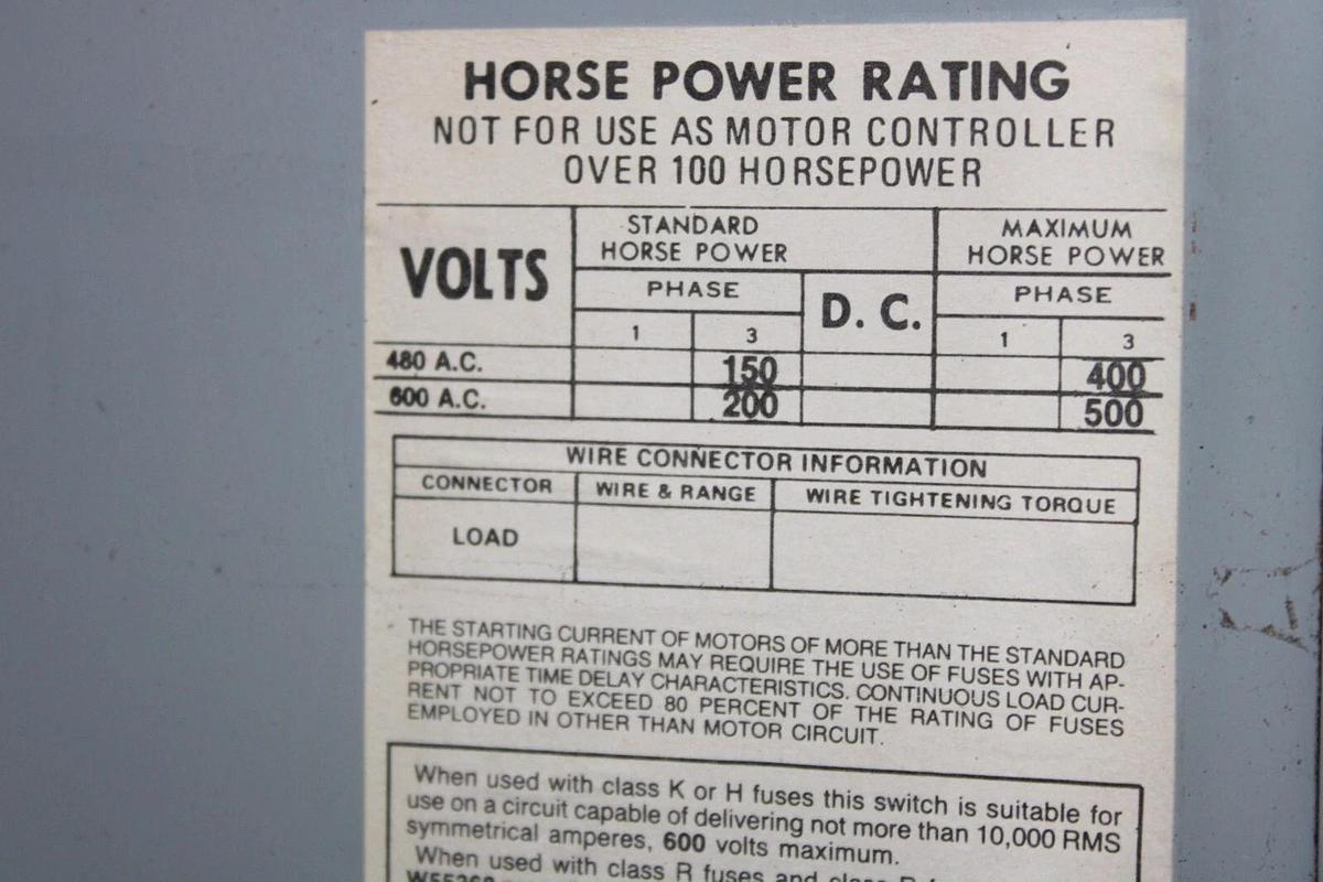Used ITE VACU-BREAK DISCONNECT SWITCH VMS366B 600 AMP 600 VAC 3-PHASE 3-POLE