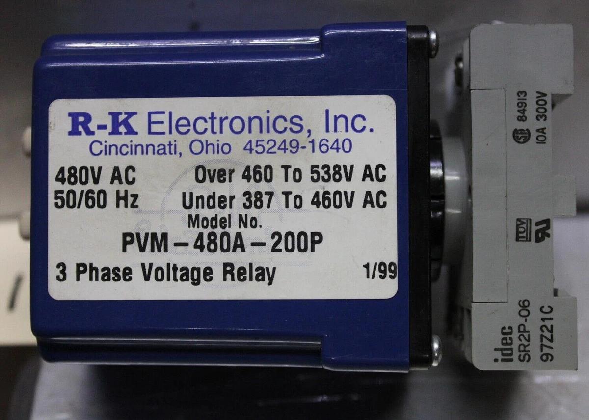 Used R-K ELECTRONICS 3-PHASE VOLTAGE RELAY PVM-480A-200P 480 VAC 2 VA **WARRANTY**
