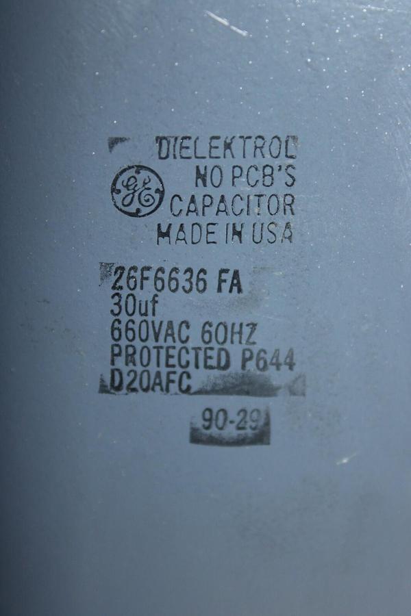 Used GE DIELEKTROL CAPACITOR BANK 26F6636-FA 30 uF 660 VAC 101614154 **WARRANTY**