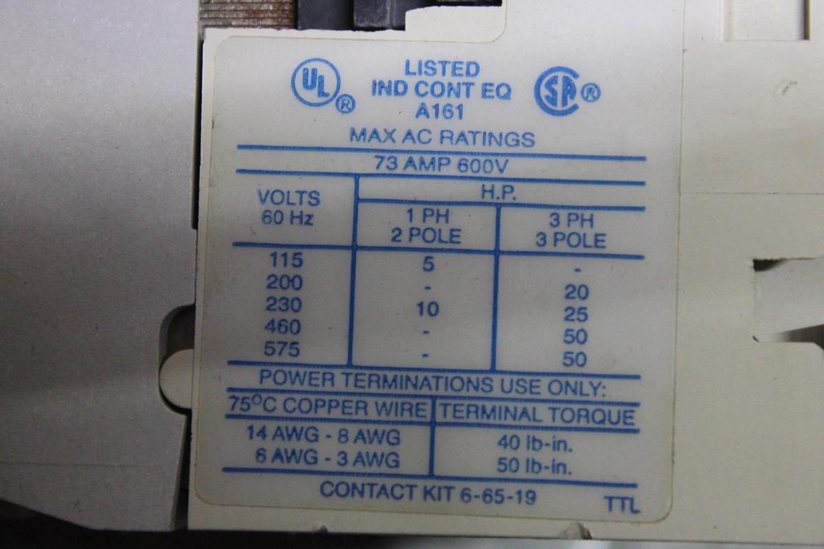 Used WESTINGHOUSE NEMA CONTACTOR A201KFC 211 AMP 4DP 600 VAC