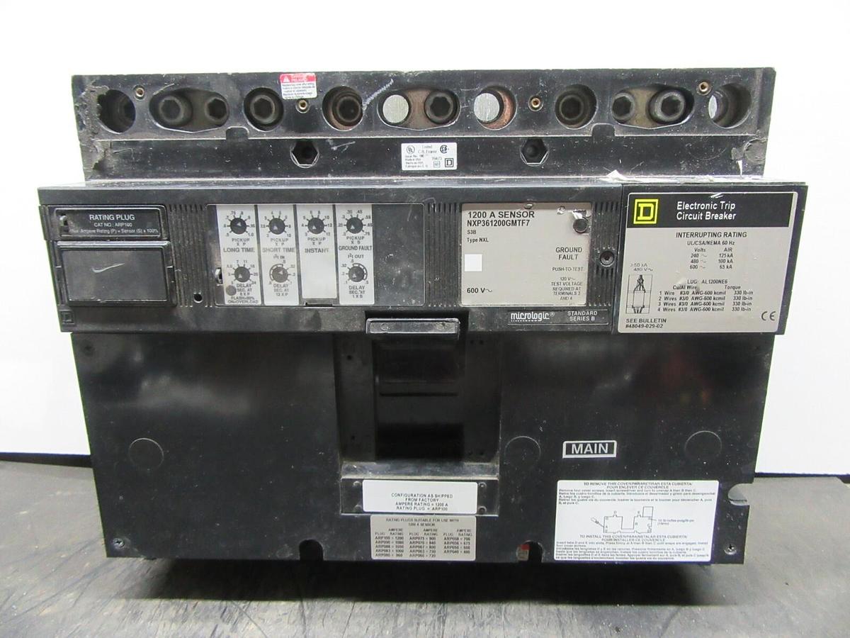 Used SQUARE D NXL BREAKER NXP361200GMTF7 1200 AMP 600 VAC W/ ARP100 MICROLOGIC LSIG