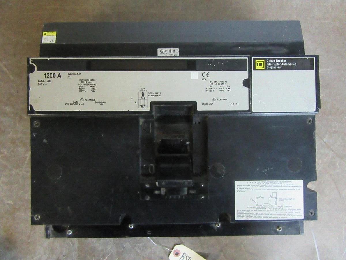 Used 1200 AMP SQUARE D I LINE CIRCUIT BREAKER NA361200 WITH ADJUSTABLE TRIPSET