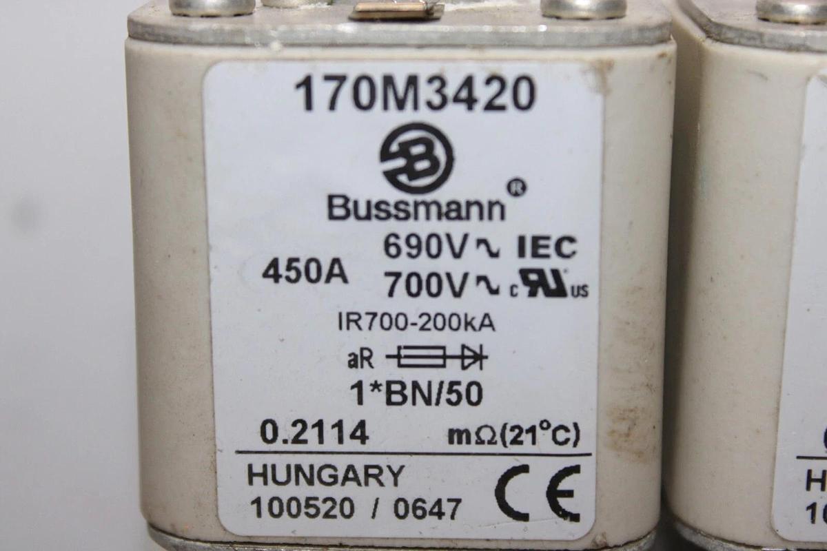 Used BUSSMANN SQUARE BODY FUSE 170M3420 700 VAC 450 AMP **WARRANTY**