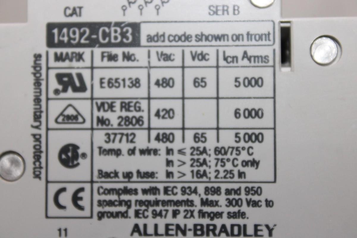 Used ALLEN BRADLEY CIRCUIT BREAKER 1492-CB3 1492-ACB 480/277 VAC 30 AMP 4-POLE