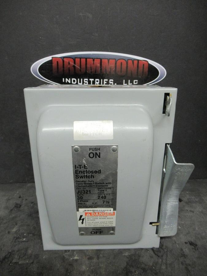 Used SIEMENS ITE 30 AMP 240 VAC HEAVY DUTY DISCONNECT SAFETY SWITCH JU321