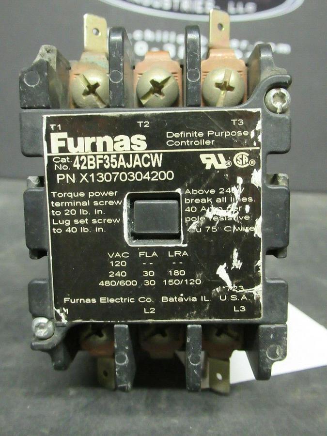 Used FURNAS 30 AMP CONTACTOR 42BF35AJACW 600 VAC COIL: 24 VAC **WARRANTY INCLUDED**