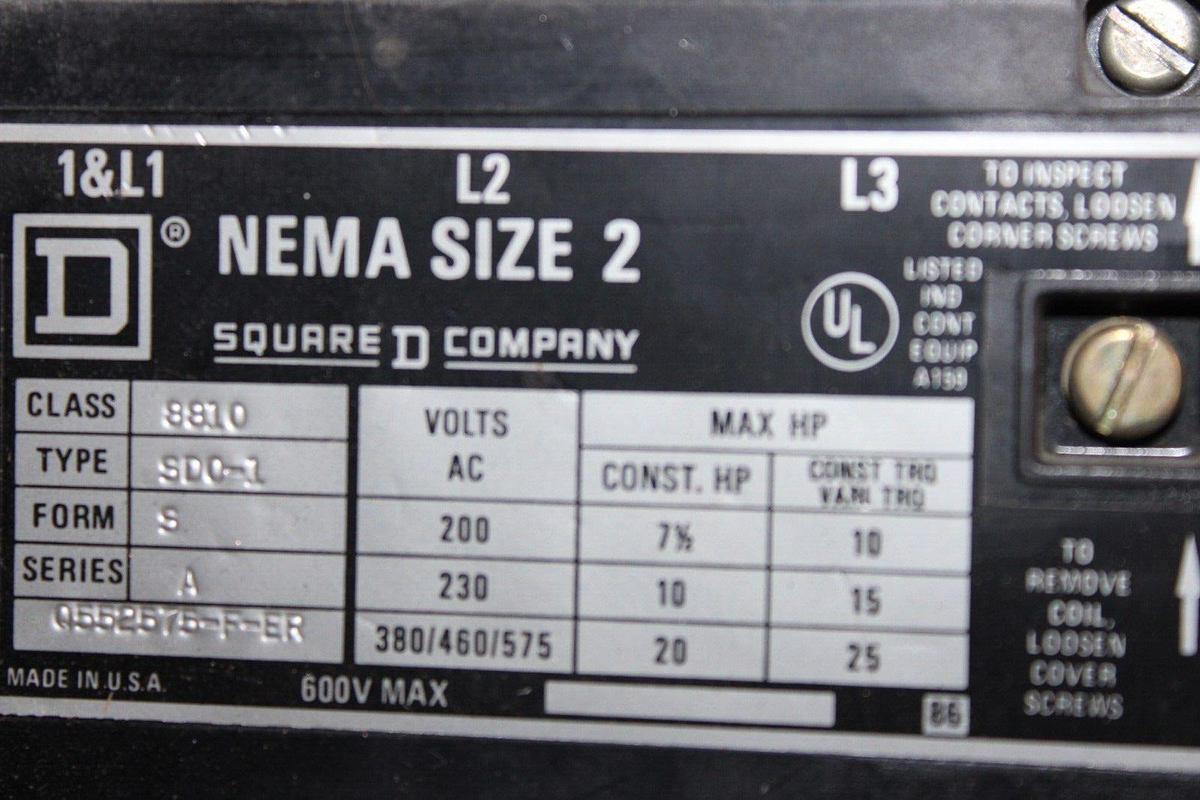 Used SQUARE D MCC STARTER BUCKET MODEL 4 24" SIZE 2 480 VAC 25 HP 8998QD428