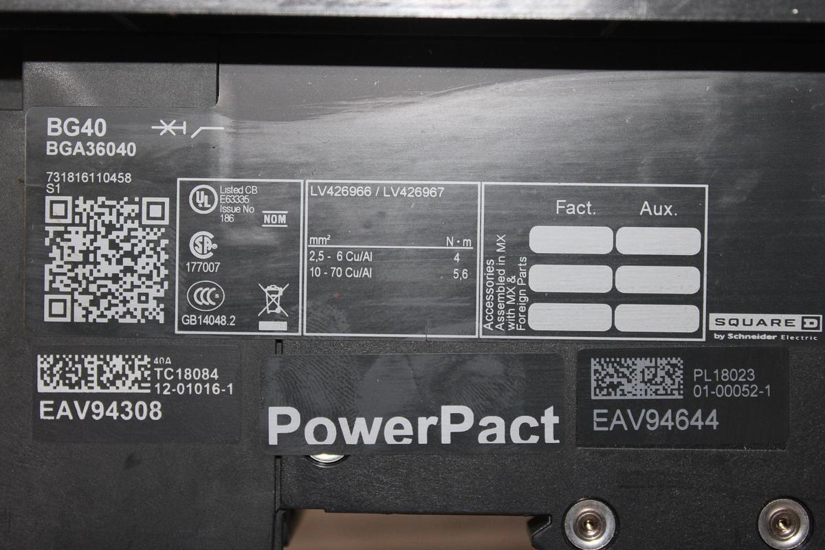 Used SQUARE D POWERPACT I-LINE CIRCUIT BREAKER BGA36030 30 AMP 600 VAC 3-POLE