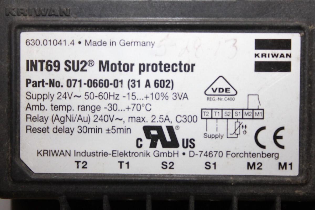 Used KRIWAN INT69 SU2 MOTOR PROTECTOR 071-0660-01 24 VAC 2.5 AMP **WARRANTY**