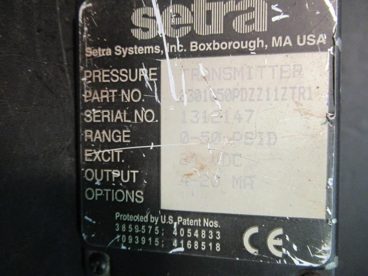 Used SETRA SYSTEMS PRESSURE TRANSMITTER 2301050PDZZ11ZTR1 0-50 PSID 24 VDC 4-20 MA