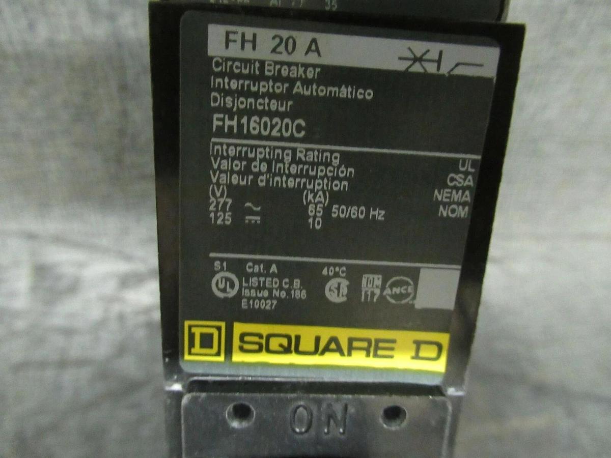 Used 20 AMP SQUARE D I LINE BREAKER FH16020C 277 VAC 1-POLE C-POLE **WARRANTY**
