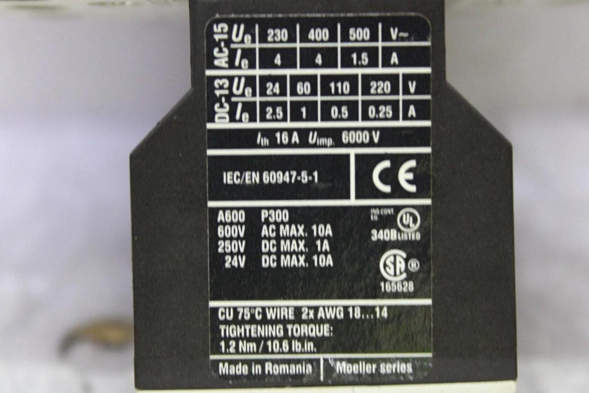 Used EATON CONTACTOR XTCE032C10 40 AMP 3-PHASE 600 VAC 3-POLE 25 HP W/ XTCEXFAC11