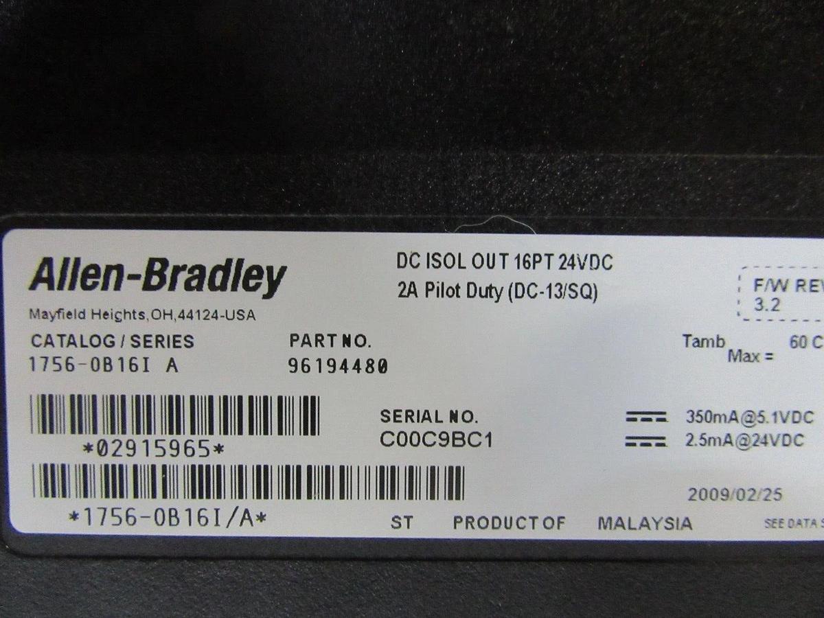 Used ALLEN BRADLEY DC OUTPUT MODULE 1756-OB16I 96194480 16 POINT 24 VDC