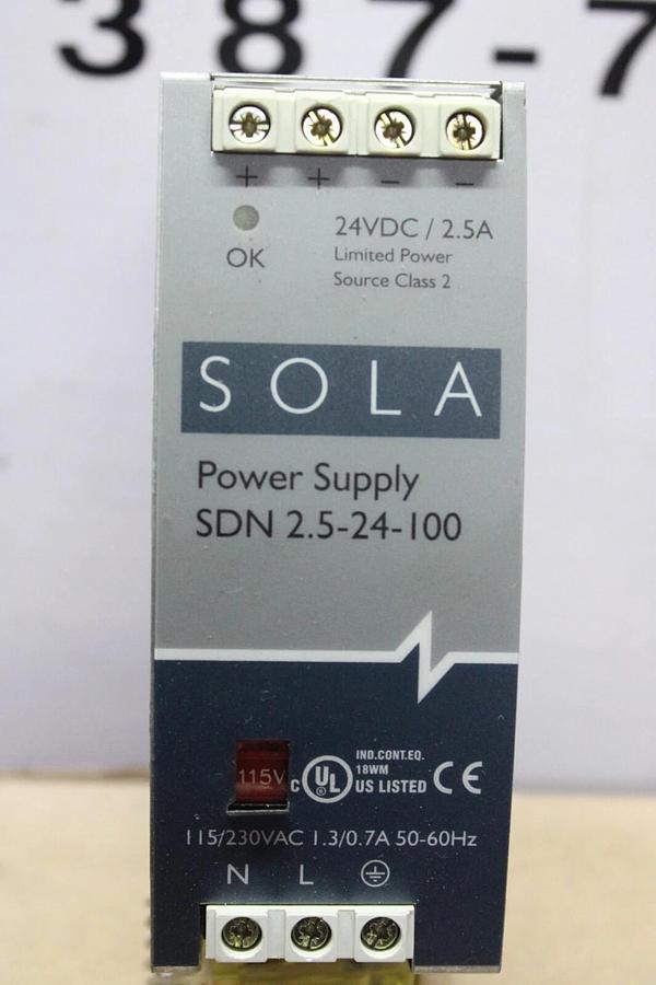 Used SOLA POWER SUPPLY SDN2.5-24-100 24 VDC 2.5 AMP 230 VAC 1.3 AMP *WARRANTY*