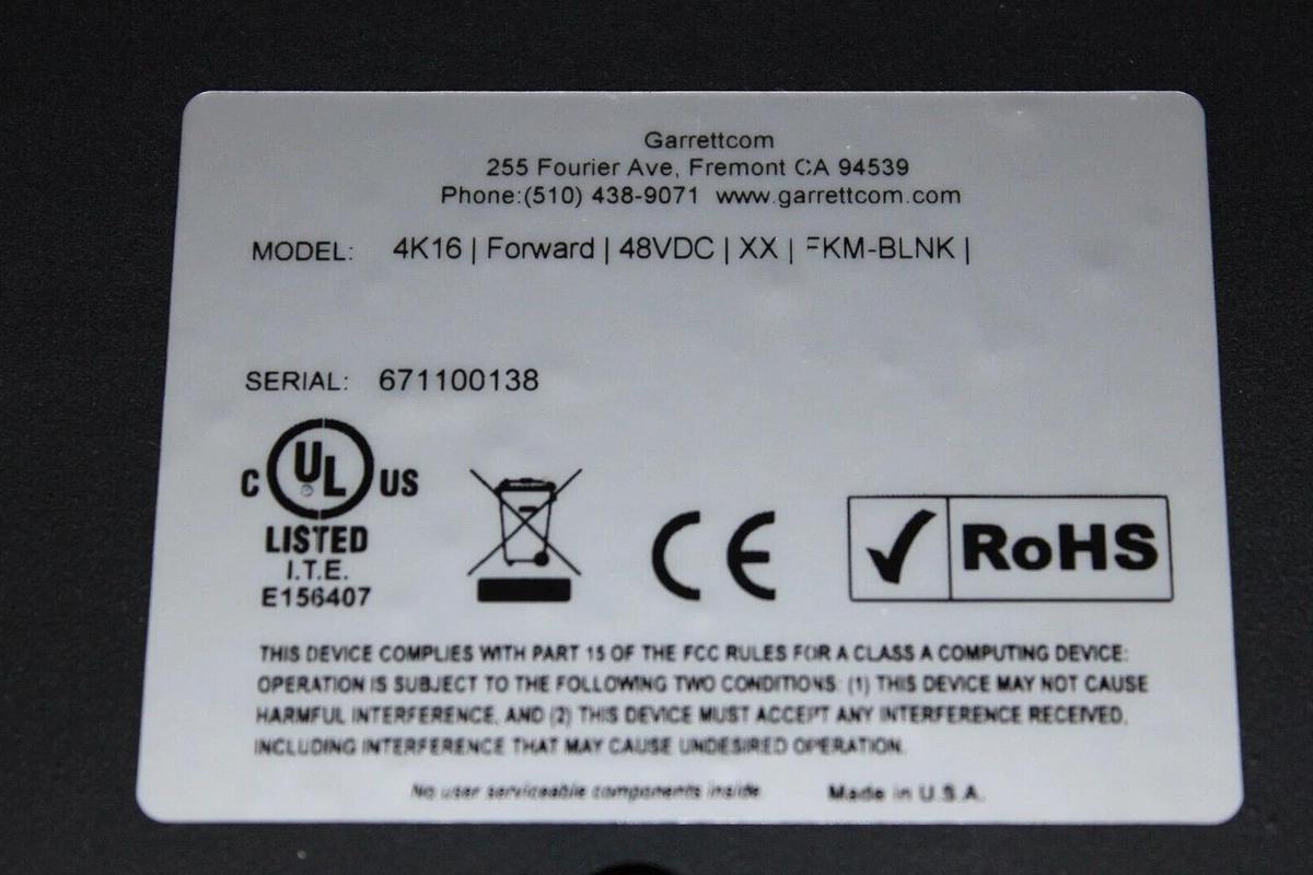 Used GARRETTCOM MAGNUM 4K ETHERNET 10/100 SWITCH 4K16 **WARRANTY INCLUDED**