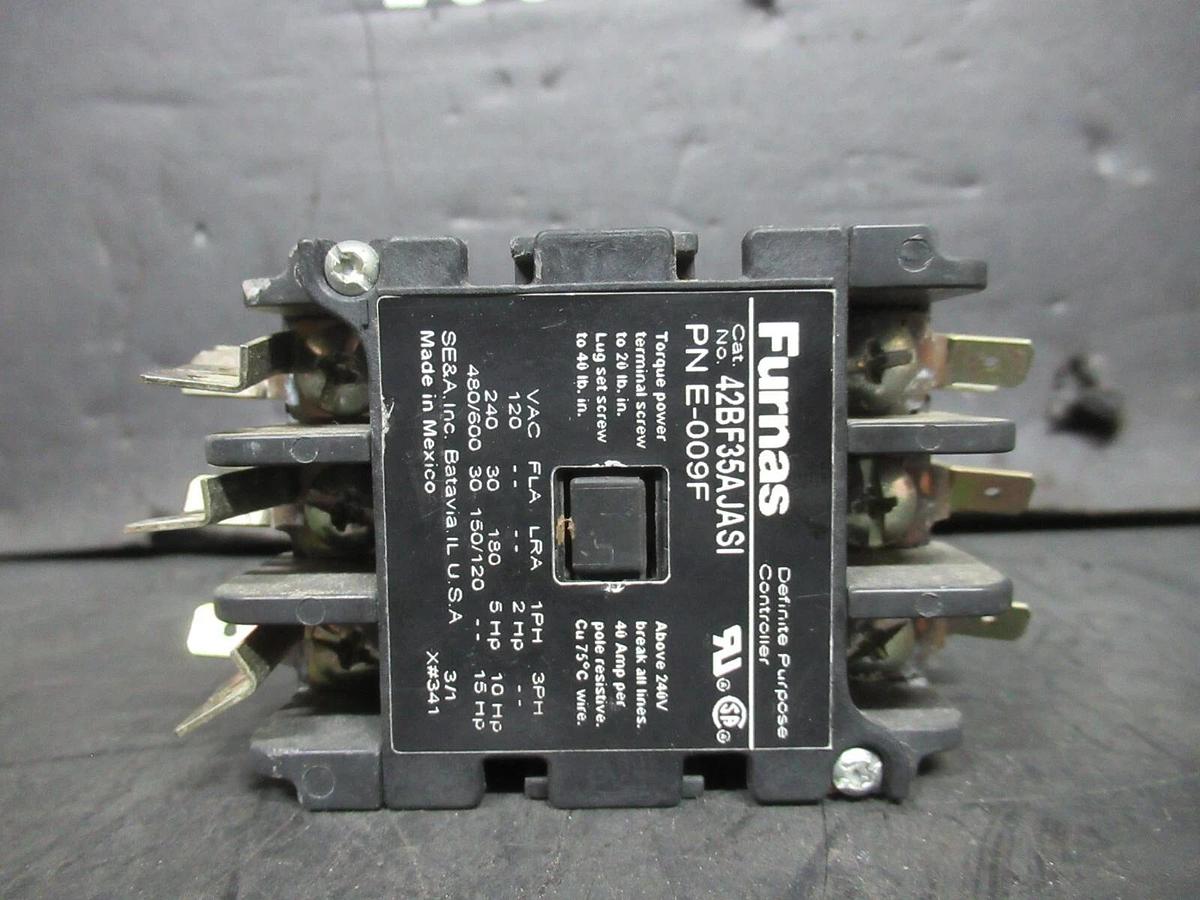 Used FURNAS CONTACTOR 42BF35AJASI 30 AMP 600 VAC 3-POLE 3-PHASE 15 HP 24 V COIL
