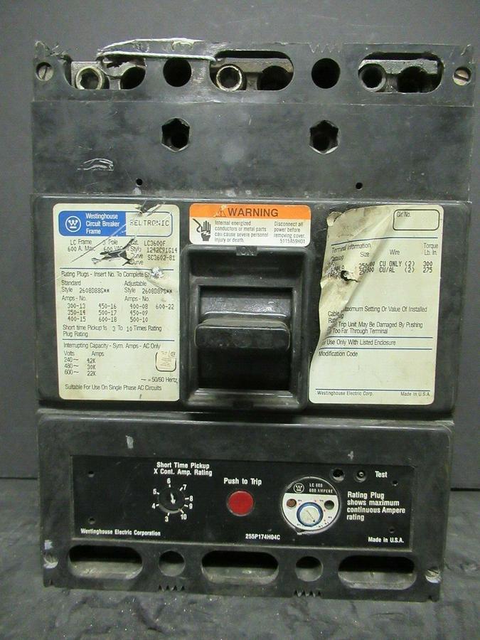 Used WESTINGHOUSE CIRCUIT BREAKER LC3600F 600 AMP 600 VAC 3-POLE **WARRANTY**
