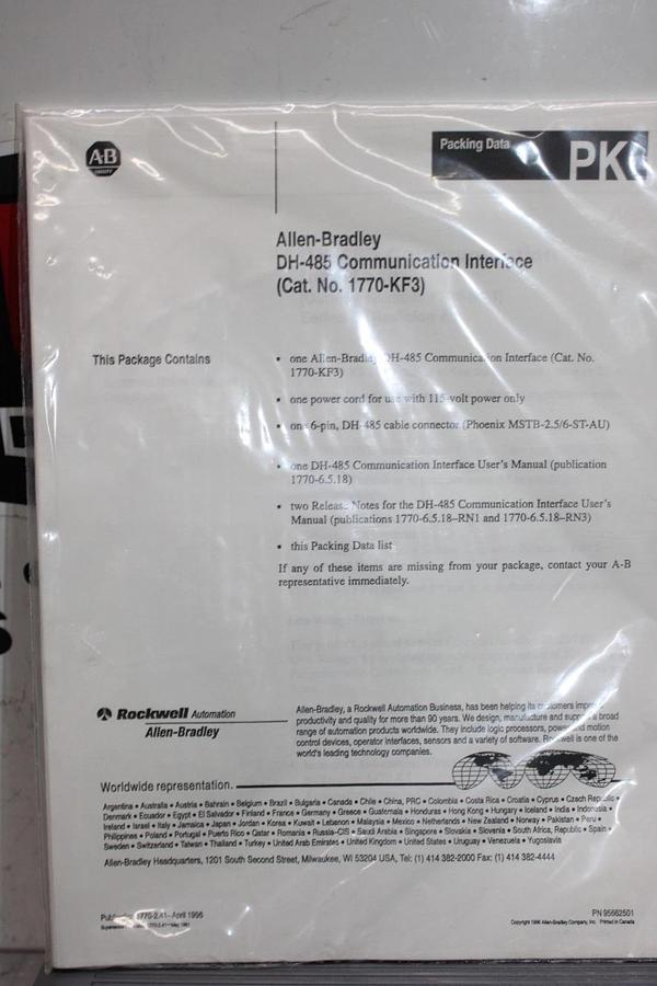 NIB ALLEN-BRADLEY DH-485 COMMUNICATION INTERFACE 1770-KF3 REV. A01 115/230V