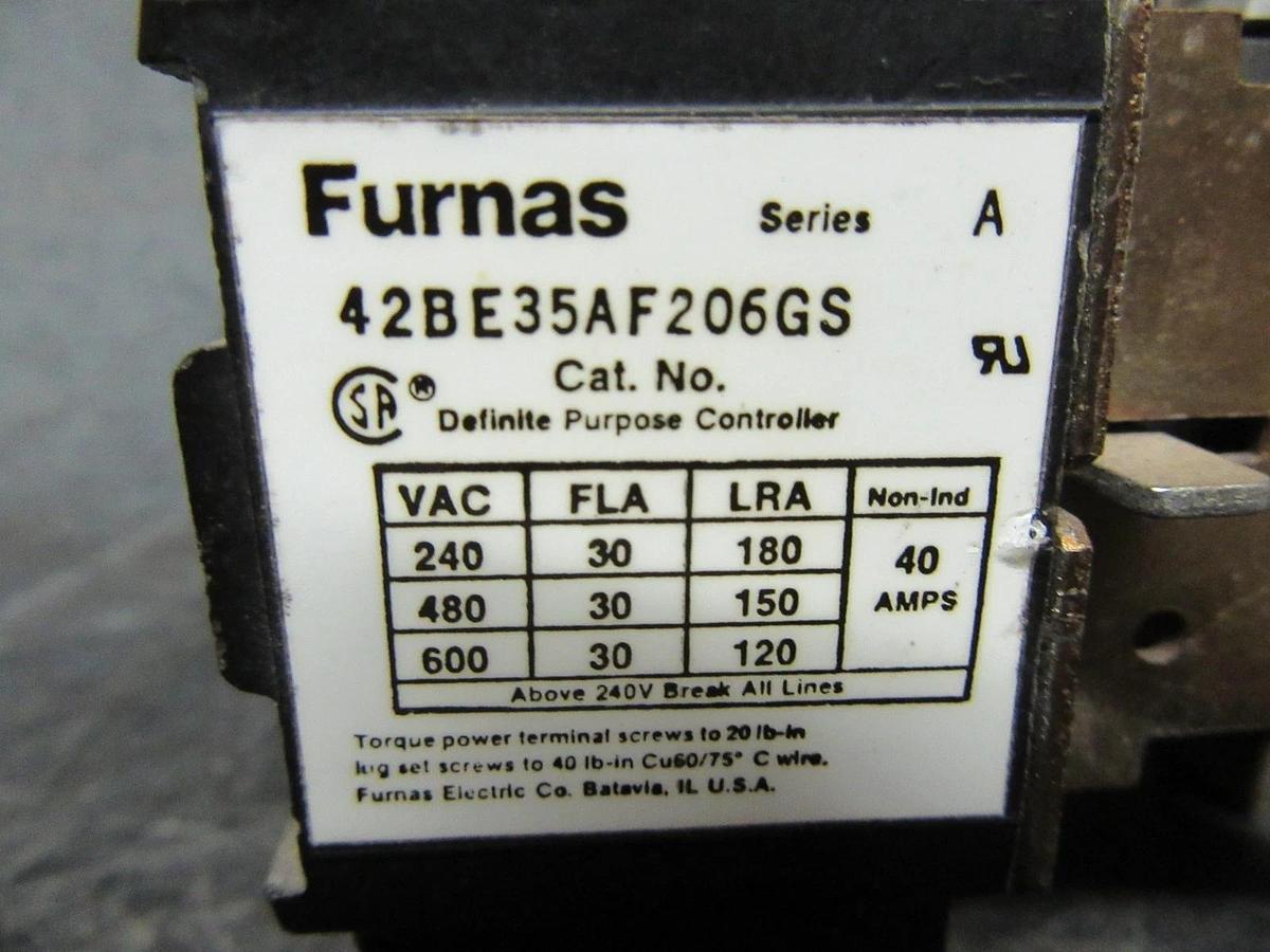 Used FURNAS DEFINITE PURPOSE CONTROLLER 42BE35AF206GS SERIES A 600V 30A COIL: 120V