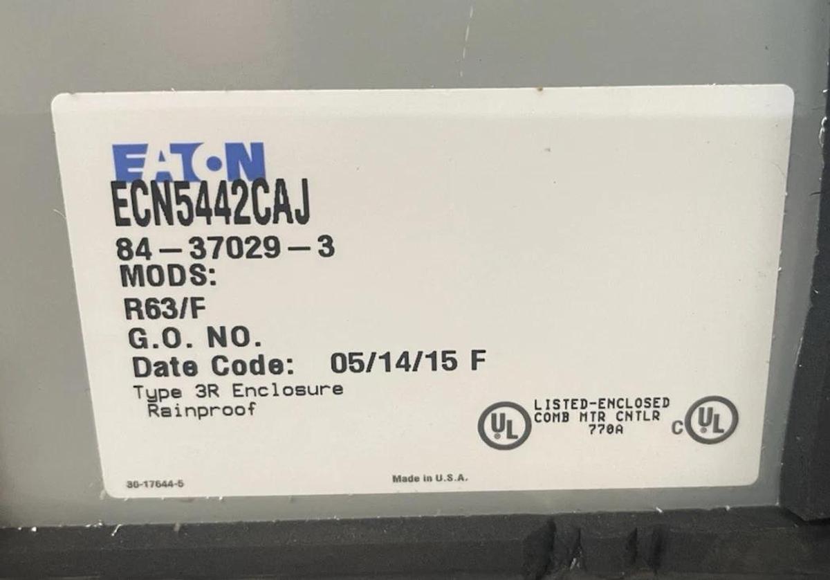 Used NEW SURPLUS EATON NEMA 3R COMBO STARTER ECN5442CAJ R63/F SIZE 4 STARTER
