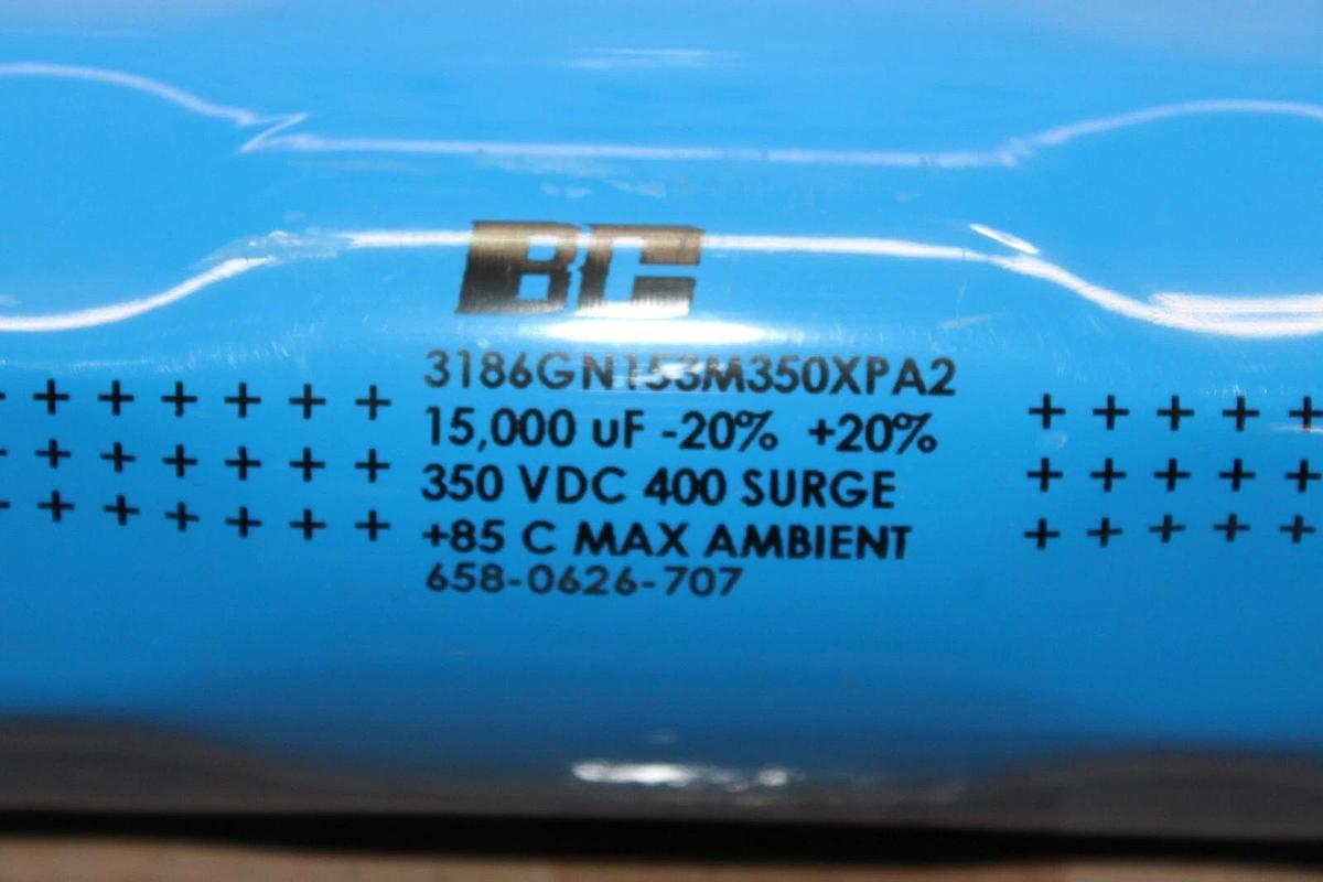 Used BC CAPACITOR 3186GN153M350XPA2 658-0626-707 350 VDC 400 SURGE 15000uF ± 20%