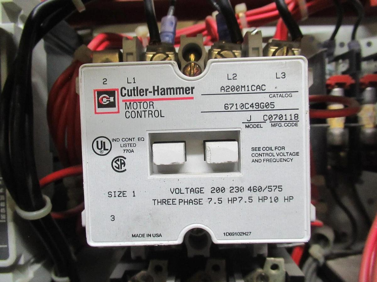 Used CUTLER HAMMER MOTOR CONTROL BUCKET 12" NEMA SIZE 1 STARTER 600 V 15 AMP BREAKER