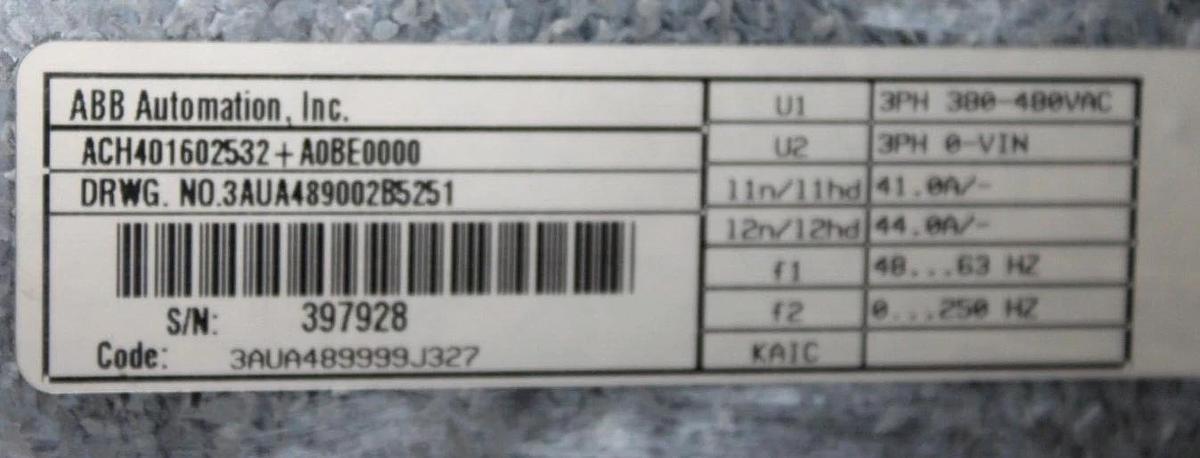 Used ABB VARIABLE SPEED DRIVE ACH401602532 480 VAC 3-PHASE *W/ BYPASS* *NO KEYPAD*