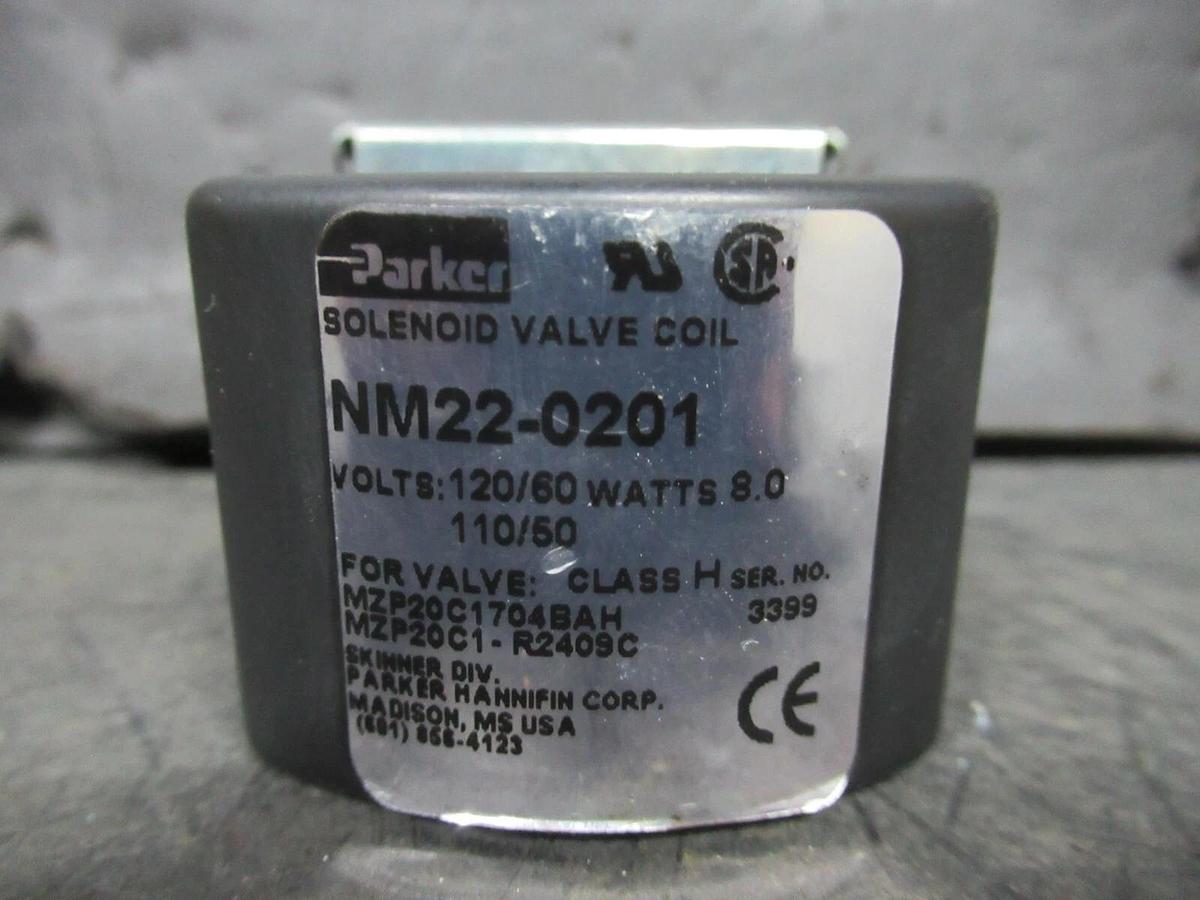 Used PARKER SOLENOID VALVE COIL NM22-0201 110/120V 80 WATT 50/60 HZ CLASS H