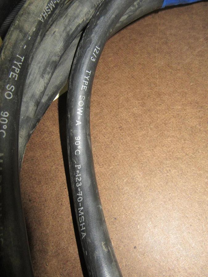 Used 50' SO 12/3 POWER CORD WIRE W/ 20 A 120 V 1 PH HUBBELL TWIST-LOCK PLUGS SOW-A