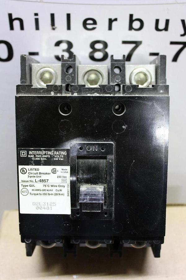Used SQUARE D CIRCUIT BREAKER Q2L3125 3-POLE 240 VAC 125 AMP **WARRANTY**