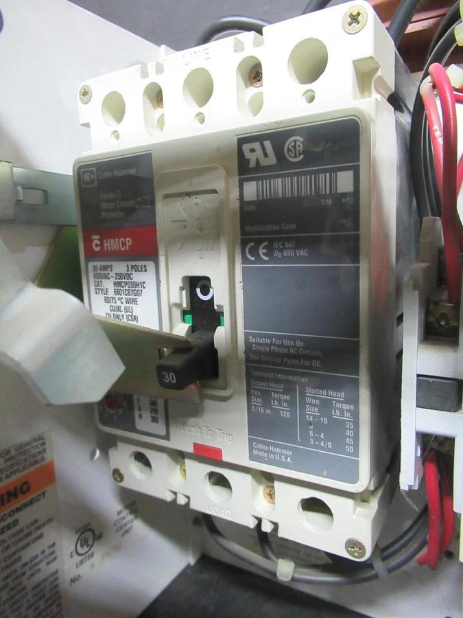 Used CUTLER HAMMER MOTOR STARTER CONTROL BUCKET MODEL: 2100 12" NEMA SIZE 1 30 AMP