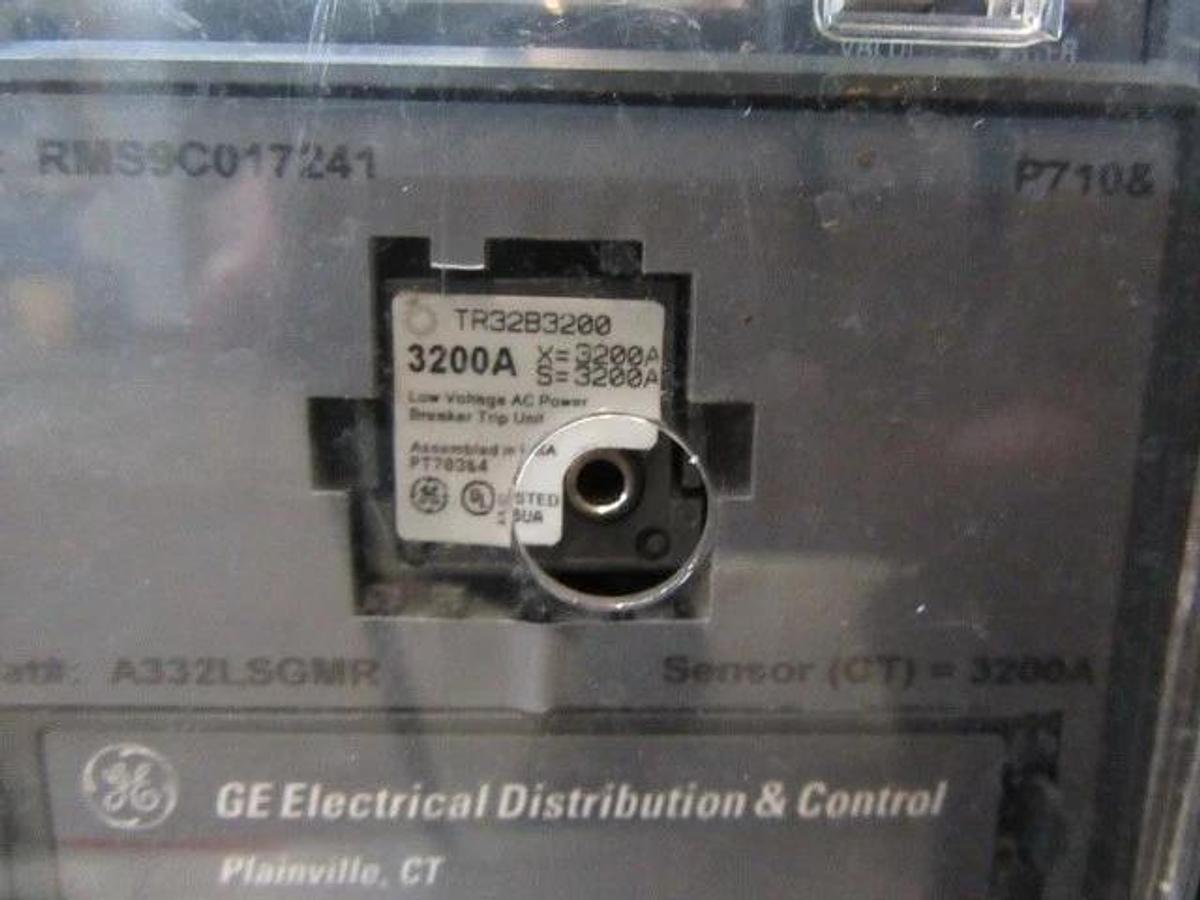 Used GE AKR 3200 AMP BREAKER AKR-8D-75-1 MICRO VERSA TRIP A332LSGMR 3200A GROUND LSG