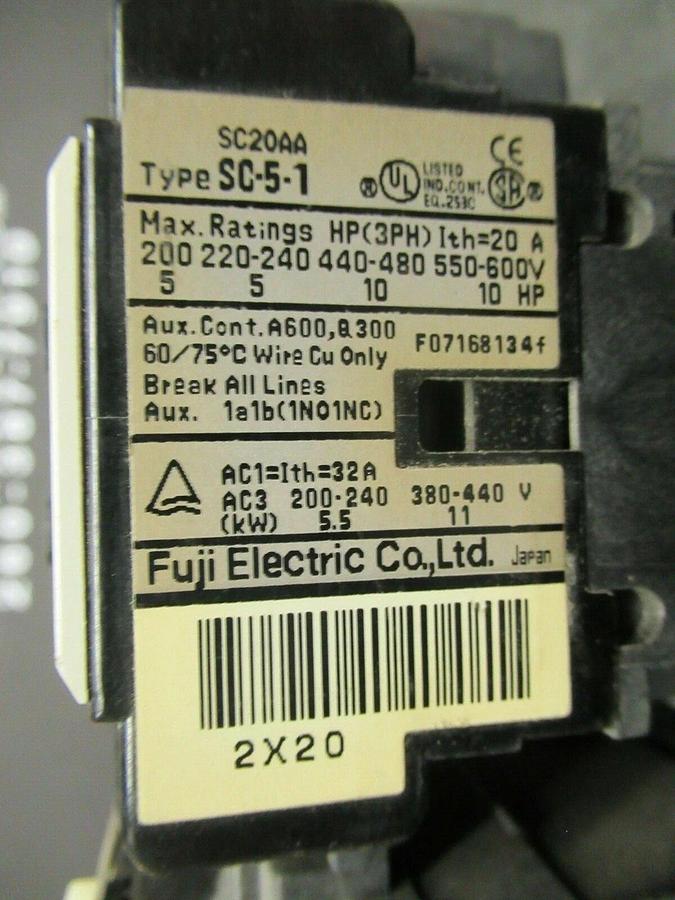 Used 20 AMP FUJI STARTER SC20AA 600 VAC 10 HP W/ TR20D OVERLOADS **WARRANTY**