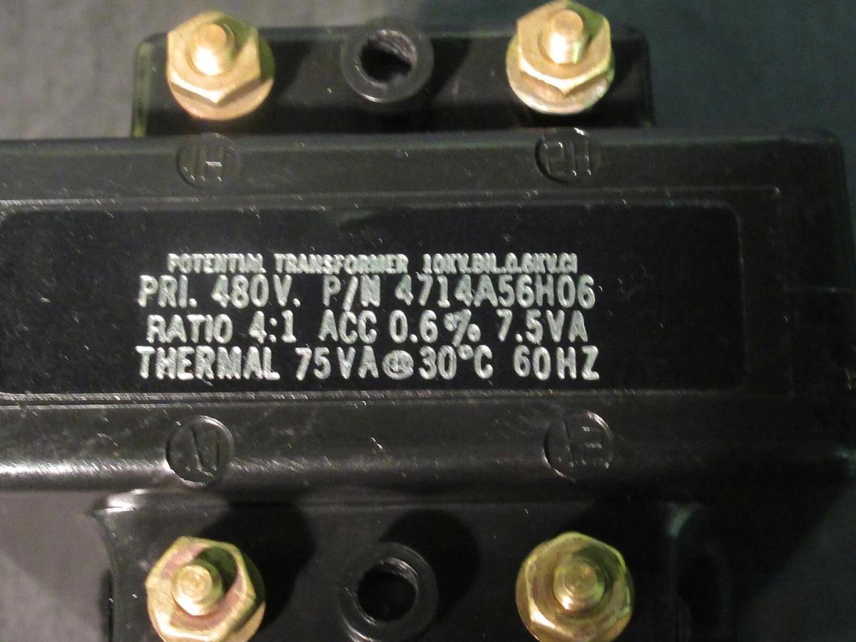 Used CUTLER HAMMER POTENTIAL TRANSFORMER 4714A56H06 RATIO 4:1 480 VAC 50/60 HZ 7.5 VA