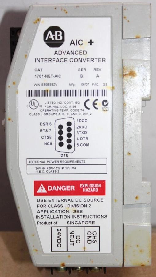 Used ALLEN BRADLEY ADVANCED INTERFACE CONVERTER 1761-NET-AIC REV. A 24 VDC 120 mA