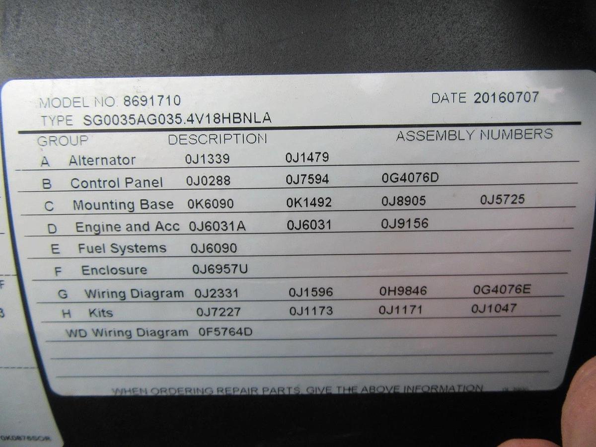 Used 35 KW GENERATOR GENERAC NATURAL GAS LP PROPANE 120/240 VOLT 1 PH 30 KW 40KW 2016