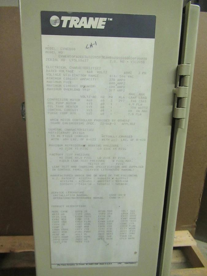 Used TRANE 500 TON CENTRAVAC ADAPTIVE CONTROL INTERFACE CVHE500 CHILLER 460 VAC R-123