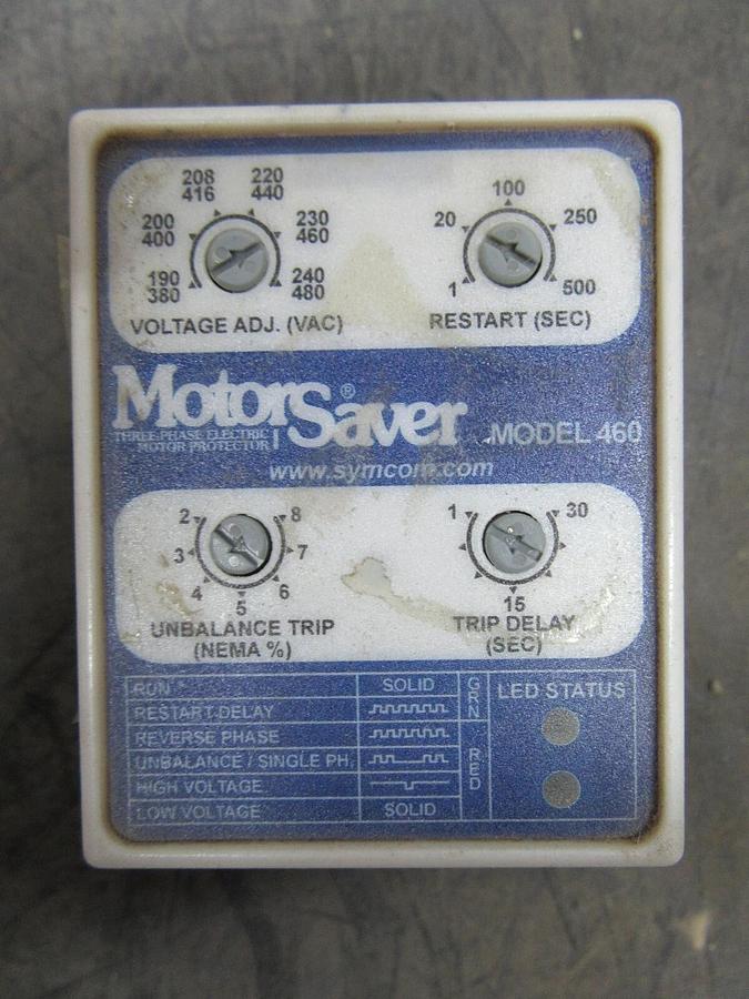Used SYMCOM MOTOR SAVER MODEL 460 THREE PHASE MOTOR PROTECTOR 480 VAC