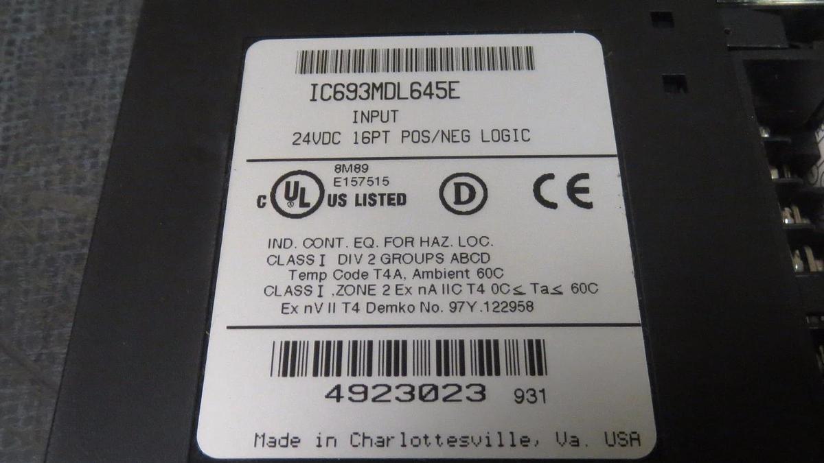 Used (1) GE FANUC INPUT MODULE 24 VDC 16 PT POS/NEG MODEL: IC693MDL645E