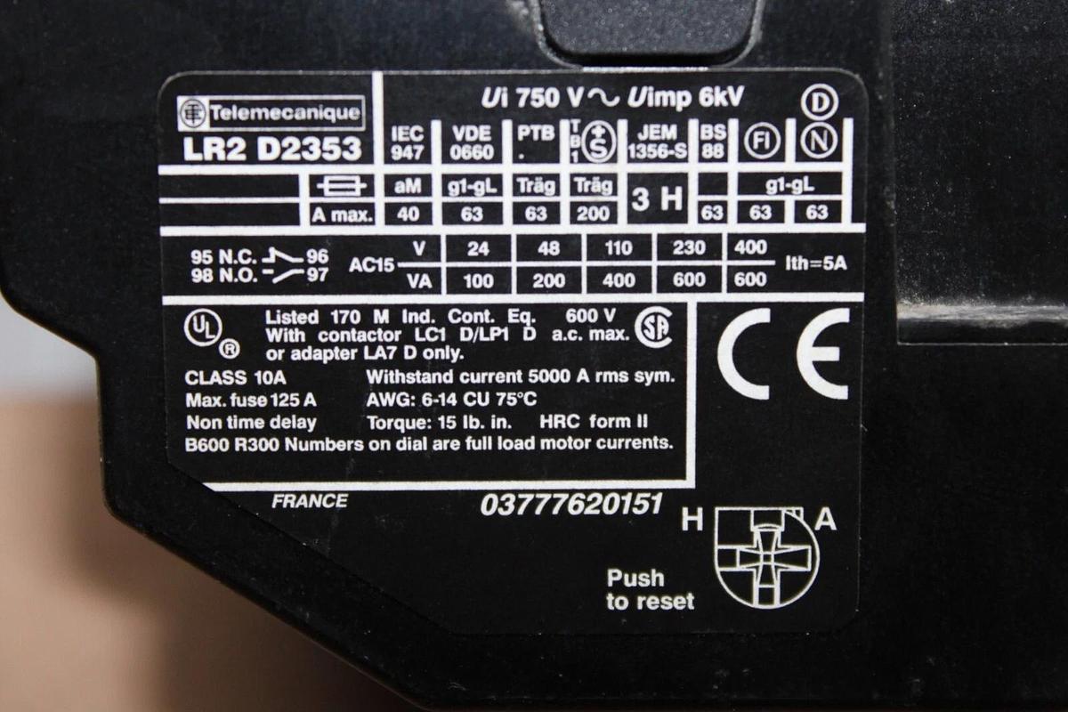 Used TELEMECANIQUE STARTER LC1-D25-10 600 VAC 50 AMP 30 HP 3-PHASE *WARRANTY*